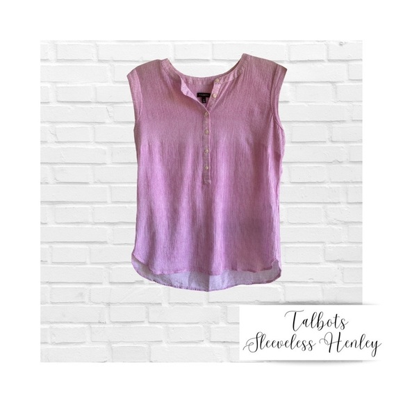 Talbots Pink and White Pin Stripe Sleeveless Henley Tank Top Summer Size Small - Picture 1 of 7